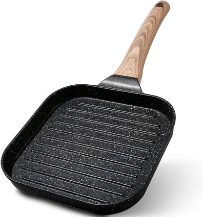 ESLITE LIFE 7 Inch Nonstick Small Grill Pan for Indoor Cooking, Versatile Induction Square Grilling Skillet Steak Pan for Stove Tops, PTFE & PFOA Free, Black