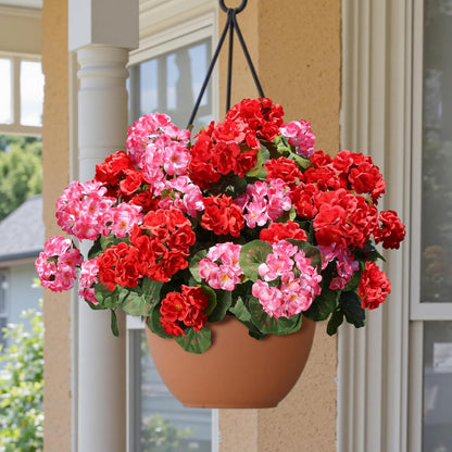 Artificial Geraniums Fake Flowers for Outdoors Decoration, 6 Bundles Silk Geraniums Flower UV Resistant Look Real Faux Plants for Front Door Garden Porch Planter Patio Balcony Yard Indoor Home, Mix