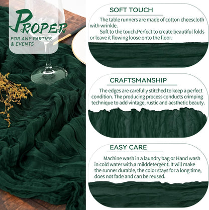 15 Packs Cheesecloth Table Runner Emerald Green,13 Ft Dark Green Rustic Gauze Boho Wedding Table Runner Decoration, Wedding Table Decor for Wedding Party Bridal Shower Table,21.5x157in