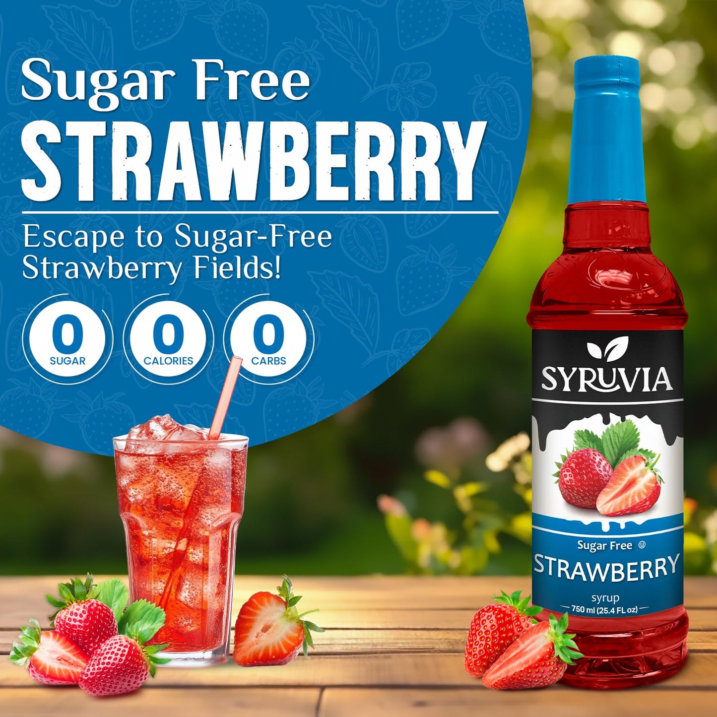 Syruvia Sugar-Free Strawberry Syrup, Flavored Syrup for Drinks, Cocktails, Lemonades, Iced Teas, and Desserts – 25.4 fl oz