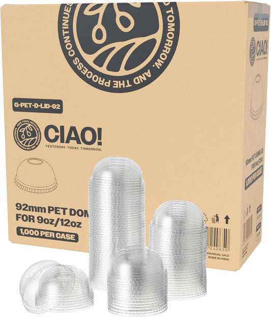 CIAO! PET Dome Lid with Straw Hole, Designed and Fit for 9OZ/12OZ PET Cold Drink Cups Only, 92mm (Case of 1,000)