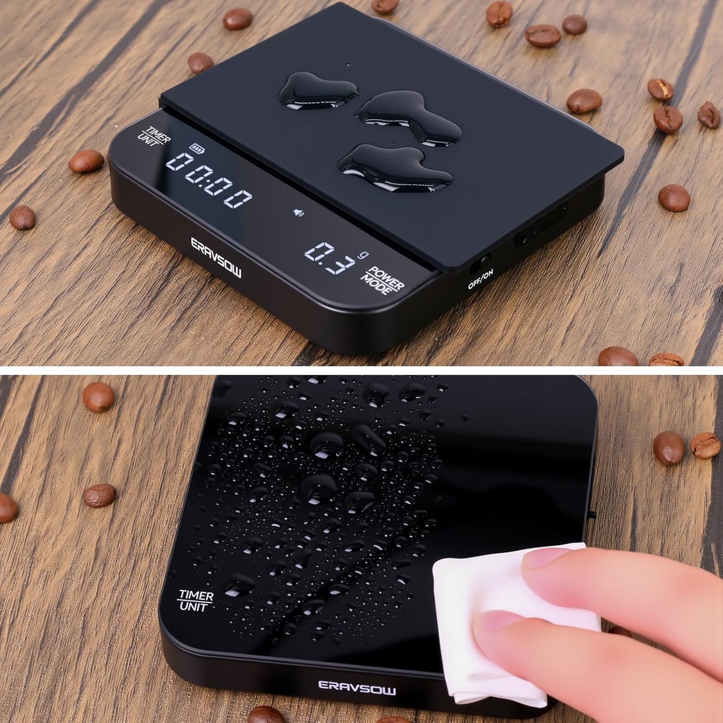 Coffee Scale with Auto Timing, Mini Rechargeable Espresso Scale with Timer, 2kg/0.1g High Precision Scale for Espresso and Pour-Over Coffee with Brewing Assist Modes