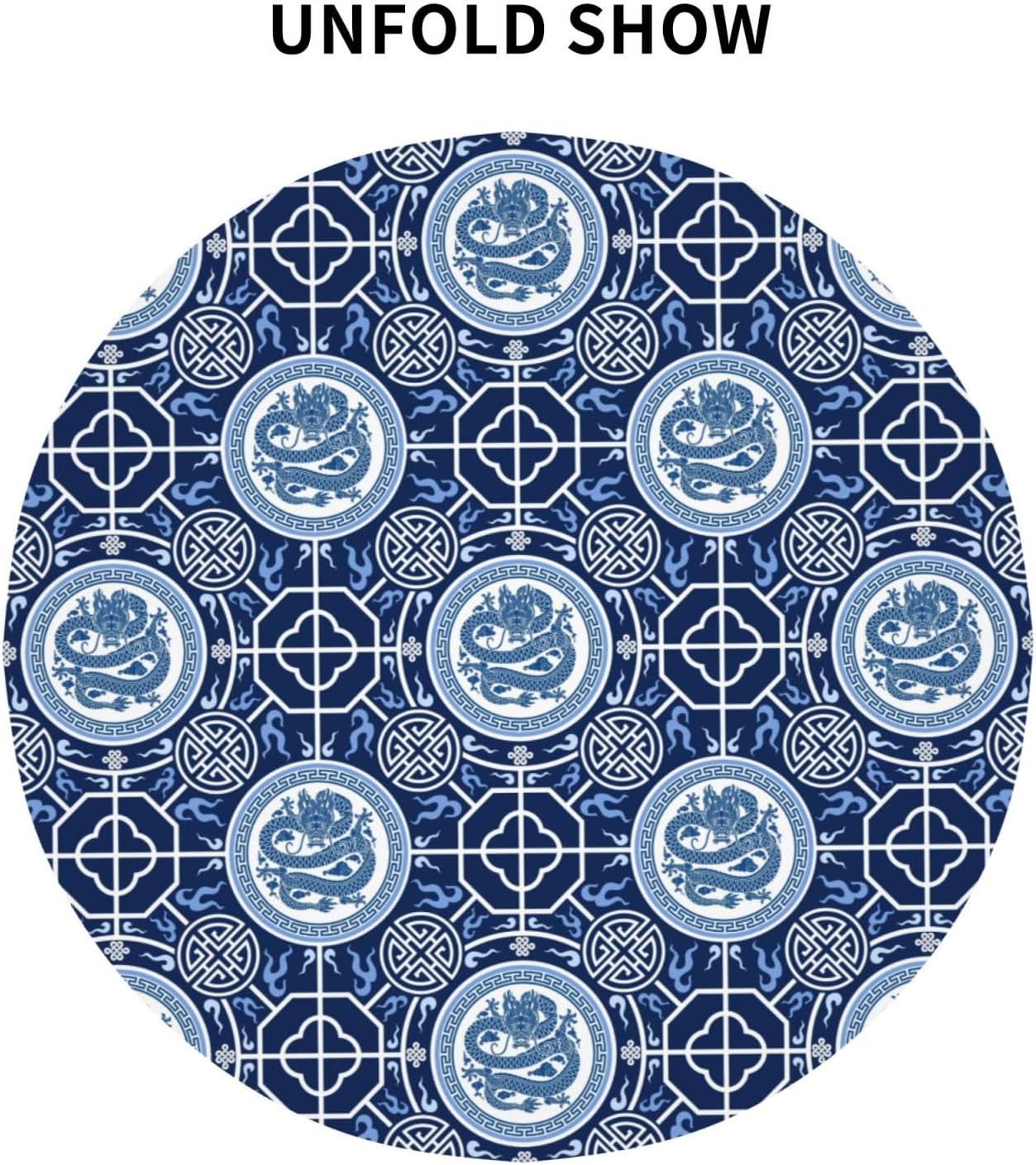 Chinoiserie Tablecloth Round, Traditional Zodiac Dragon Vintage Asian Style Oriental Luxury Water Resisitant Table Cover for Dining Kitchen Living Room Home Party Holiday Decor 70 inch Round