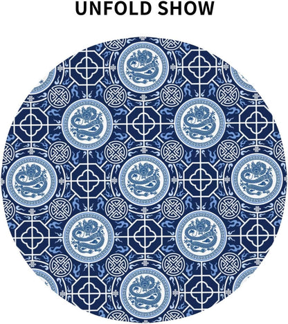 Chinoiserie Tablecloth Round, Traditional Zodiac Dragon Vintage Asian Style Oriental Luxury Water Resisitant Table Cover for Dining Kitchen Living Room Home Party Holiday Decor 70 inch Round