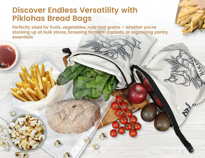 Sour Dough Bread Bags, 2 Sets Detachable Bread Storage for Homemade Sourdough, Reusable Linen Food Storage with Lining & Triple Lock for Fresh Keeping, BPA Free, Christmas Bread Maker Gifts