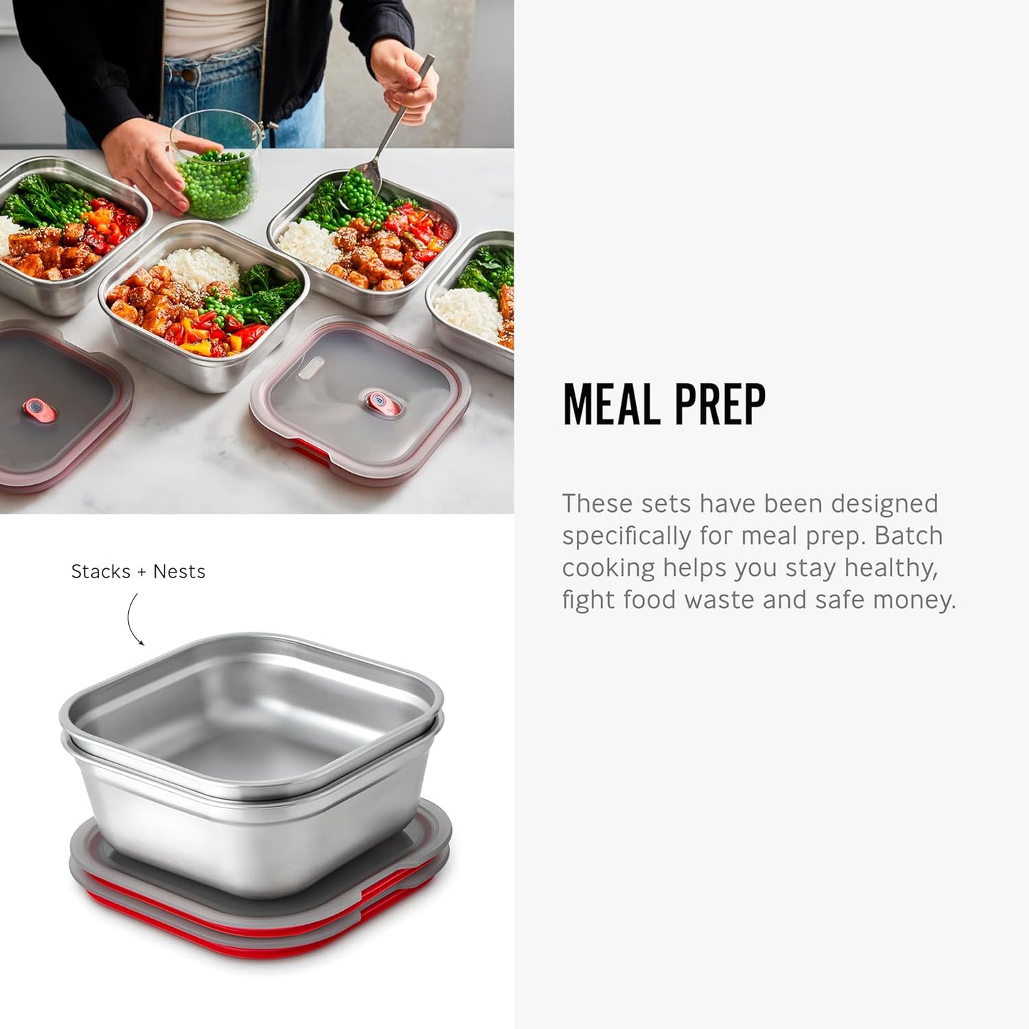 BLACK + BLUM Lunch Box - Meal Prep Containers Reusable for Picnic & Camping - Microwavable Stainless Steel Lunch Dinner Food Storage Box with Leak Proof Lid - Dishwasher Oven Safe - Small Square 37oz