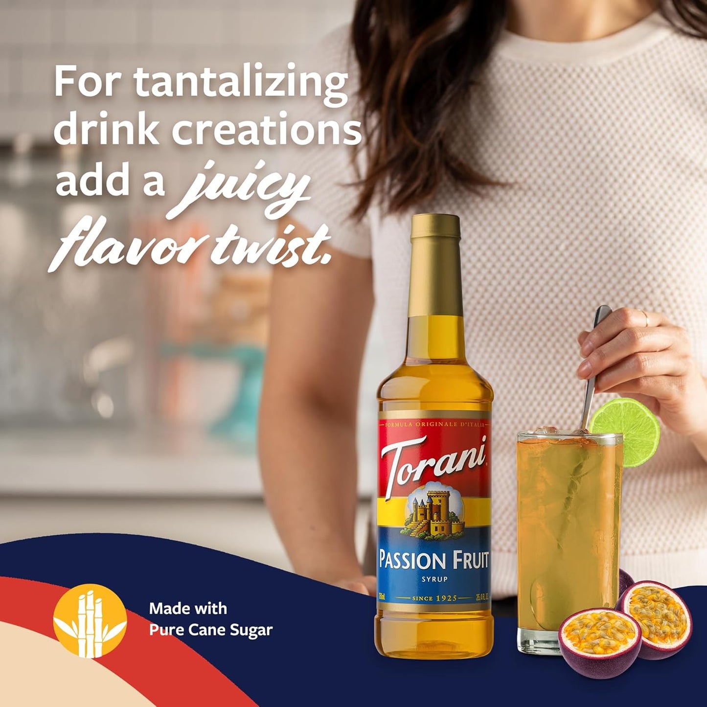 Torani Passion Fruit Syrup for Drinks, Flavoring for Iced Tea, Lemonade, Sodas, and Cocktails, Pump Included, 25.4 Oz