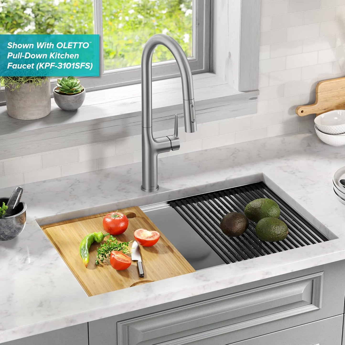 KRAUS Kore Workstation 30-inch Undermount 16 Gauge Stainless Steel Kitchen Sink, Double Bowl Kitchen Sink with Accessories, KWU112-30