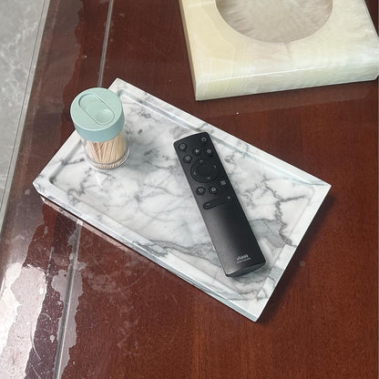 Natural White Marble Vanity Tray, 9.8"x5.9" Genuine Marble Stone Tray for Bathroom/Kitchen/Dresser (Arabescato)