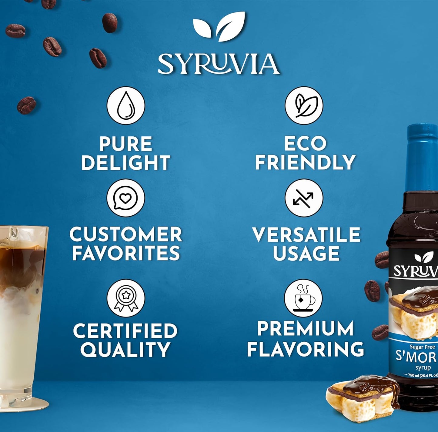 Syruvia Sugar Free Coffee Syrup, S'mores Flavored Syrup for Drinks, Lattes, and Desserts – 25.4 fl oz