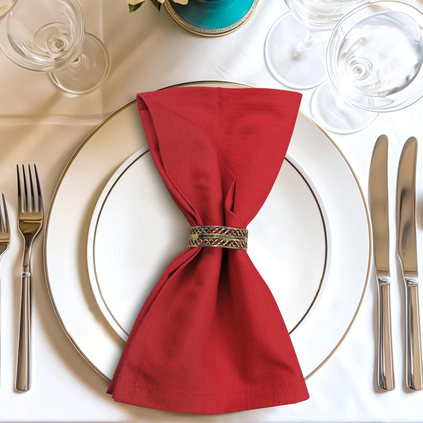 Urban Villa Cloth Napkins Set of 12 20x20 Inches 100% Cotton Napkins Cloth Washable Durable Reusable Absorbent Table Dinner Napkins Cloth for Christmas Parties Hotel Lunch Restaurant Weddings - Red
