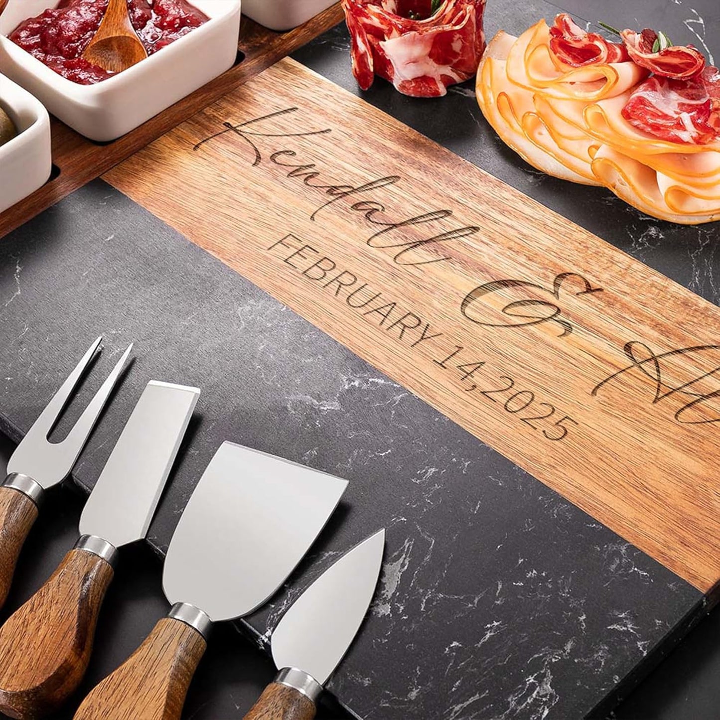 Personalized Charcuterie Board, Custom Marble Cheese Boards for Bridal Shower Gifts, House Warming Gifts New Home, Wedding Gifts for Couples (Style 4)