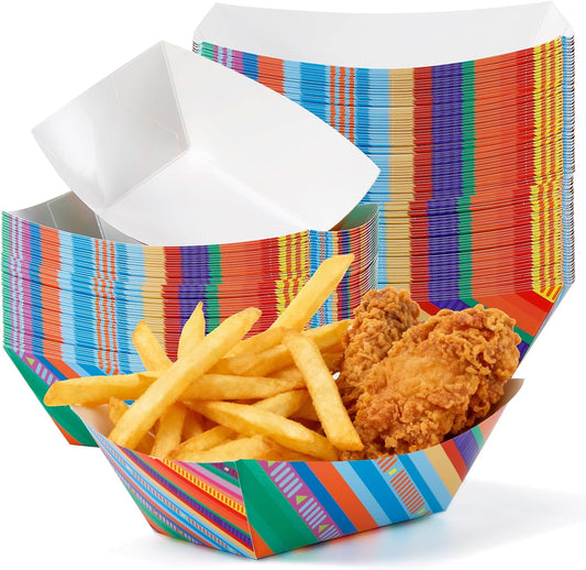 100 Pcs Mexican Paper Food Trays, Mexican Taco Nights Food Trays, Disposable Paper Snack Boats, Foods Serving Boats for Birthday, Carnival Party, Halloween Themed Party