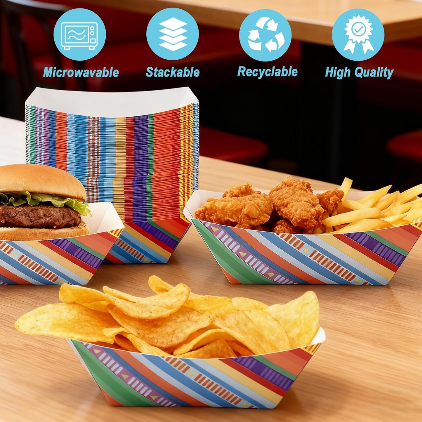 100 Pcs Mexican Paper Food Trays, Mexican Taco Nights Food Trays, Disposable Paper Snack Boats, Foods Serving Boats for Birthday, Carnival Party, Halloween Themed Party