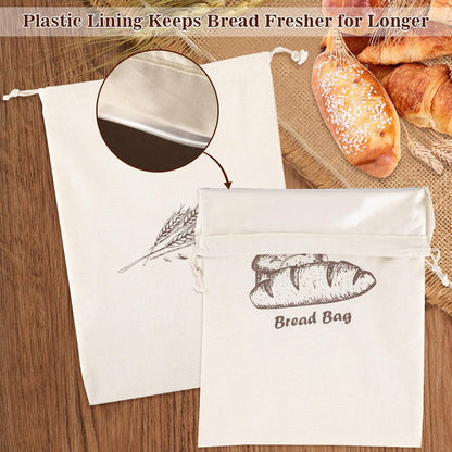 Augshy Bread Bags, 2 Pack Bread Bags for Homemade Bread, 17.7 * 11.8in Linen Bread Bag -Inside Lining to Keep Bread Fresh -Reusable Bread Bags