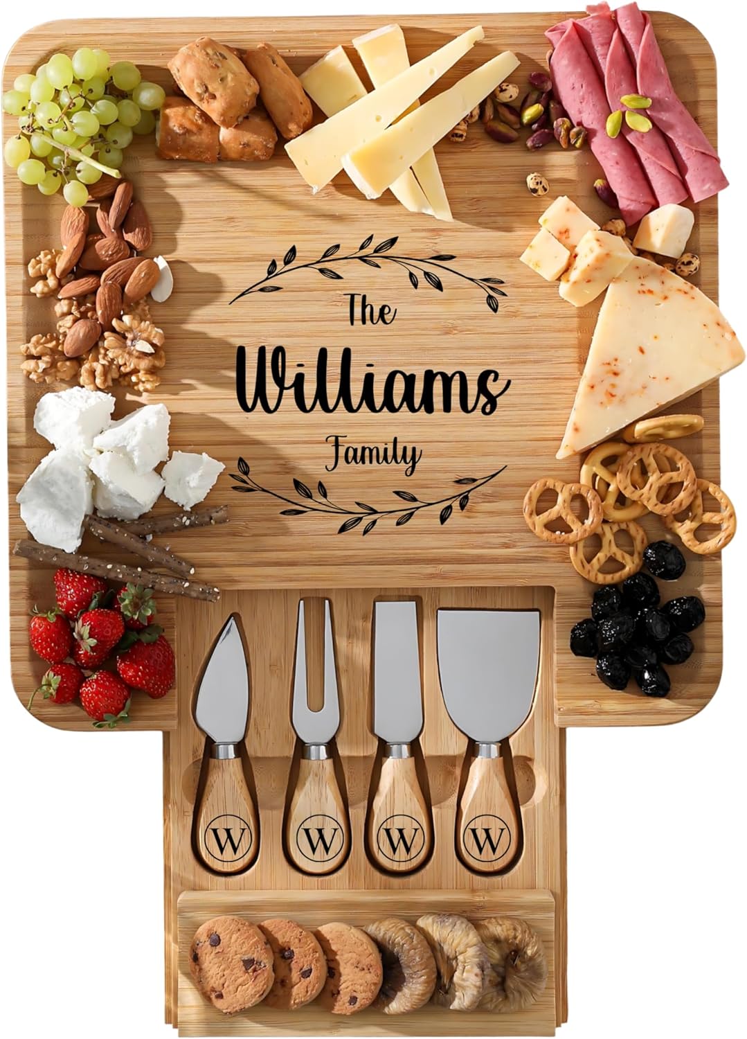 Personalized Charcuterie Boards Gift Set, Custom Engraved Cheese Board, Christmas Gifts for Mom Wedding Gifts for Couples, Bridal Shower, Birthday, Housewarming New Home Gifts for Family or Women