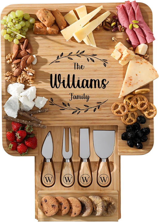 Personalized Charcuterie Boards Gift Set, Custom Engraved Cheese Board, Christmas Gifts for Mom Wedding Gifts for Couples, Bridal Shower, Birthday, Housewarming New Home Gifts for Family or Women