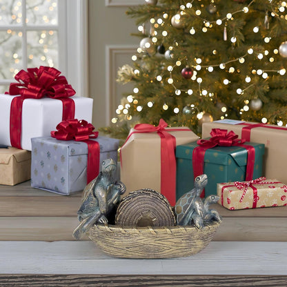 Turtle Coasters Set of 5 Rustic Coasters in Handmade Canoe Turtle Log Cabin Decor for The Home Drink Round Table Coffee Mug Wine Beer Bar Decorative Bronze