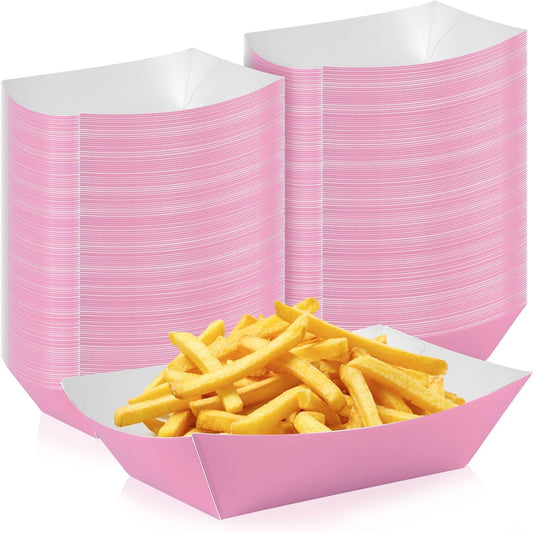 200 Pcs Paper Food Tray Sturdy Disposable Food Boats Nacho Plates Disposable Serving Snack Trays for Catering, Party Birthday Supplies, and Food Service (Pink)