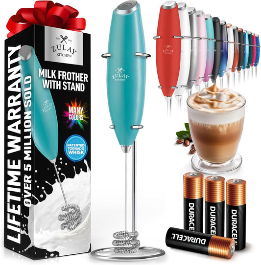 Zulay Kitchen Patented Tornado Triple Whisk Milk Frother with 4 Duracell Batteries – Handheld Foam Maker for Coffee, Lattes, Matcha & Hot Chocolate – Rich, Creamy Froth in Seconds