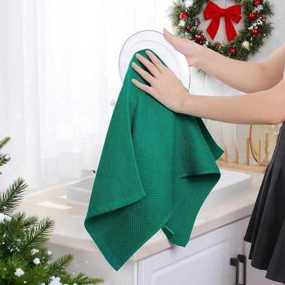 Homaxy 100% Cotton Waffle Weave Kitchen Dish Towels, Ultra Soft Absorbent Quick Drying Cleaning Towel, 13 x 28 Inches, 8-Pack, Dark Green