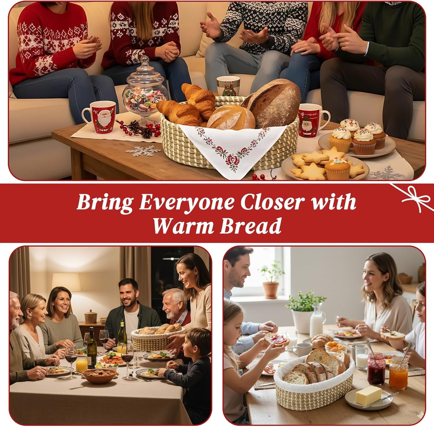 Bread Warmer Basket with Stone (Large Oval 13.8 x 9.5) - Bread Baskets for Serving with Liner, Lid & Heat-Resistant Glove, Terracotta Serving Basket for Rolls & Tortillas, Housewarming & Kitchen Gifts