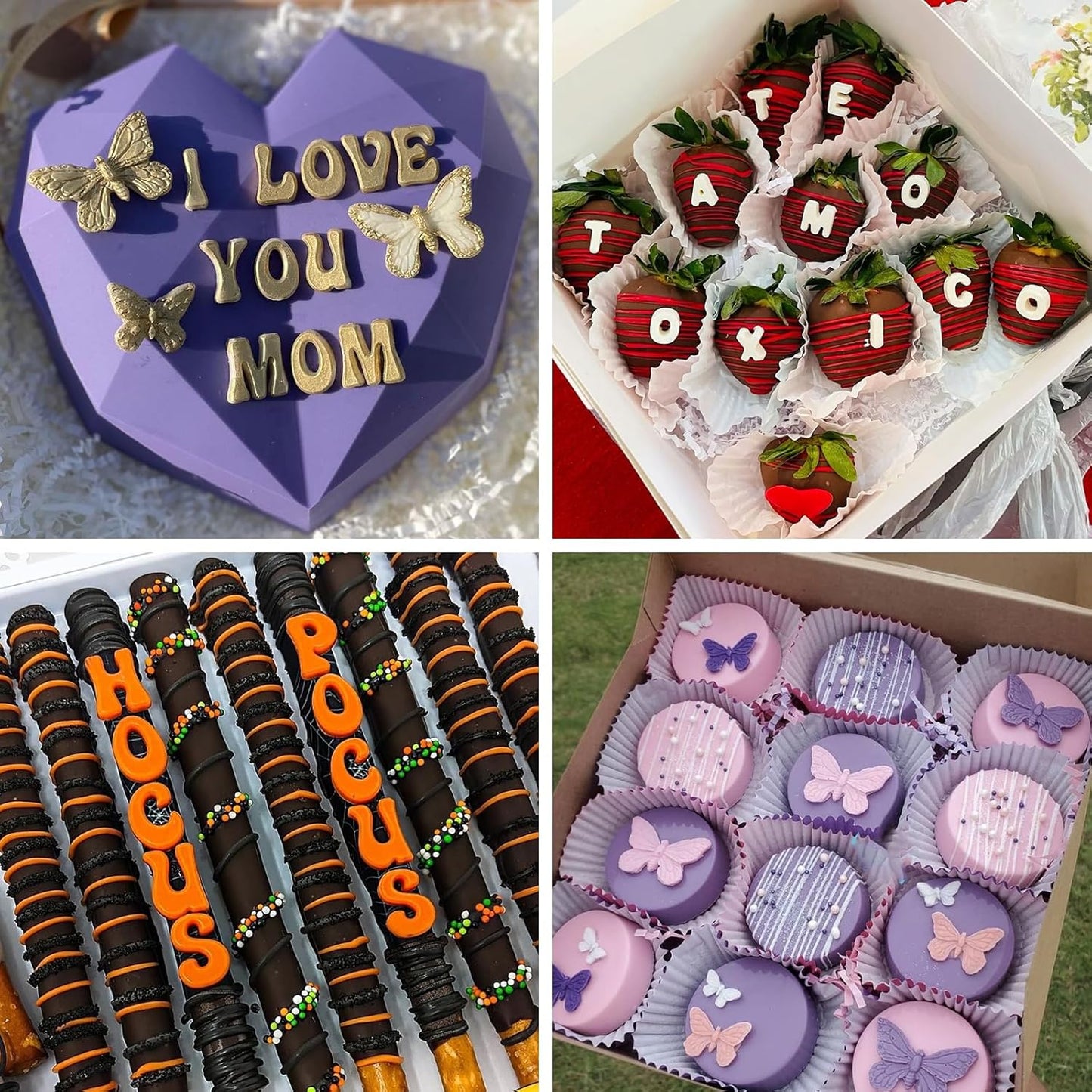 Actvty Letter Silicone Molds for Chocolate, 5 Pcs Uppercase Lowercase Alphabet Chocolate Molds and Number Flower Butterfly Fondant Molds for Making Strawberries, Candy, Cake Decorations