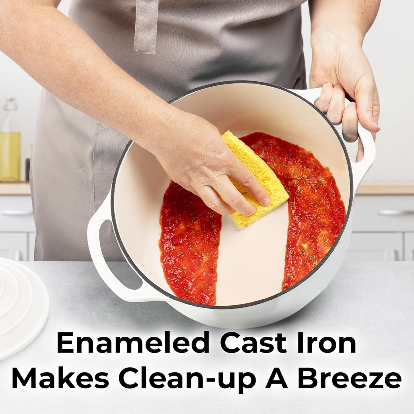 Zulay Kitchen 5 Quart Enameled Cast Iron Dutch Oven Pot with Lid – Premium Durability & Oven Safe up to 500°F – Heavy Duty Cookware Perfect for Bread Baking, Stews, Braising & Roasting – White