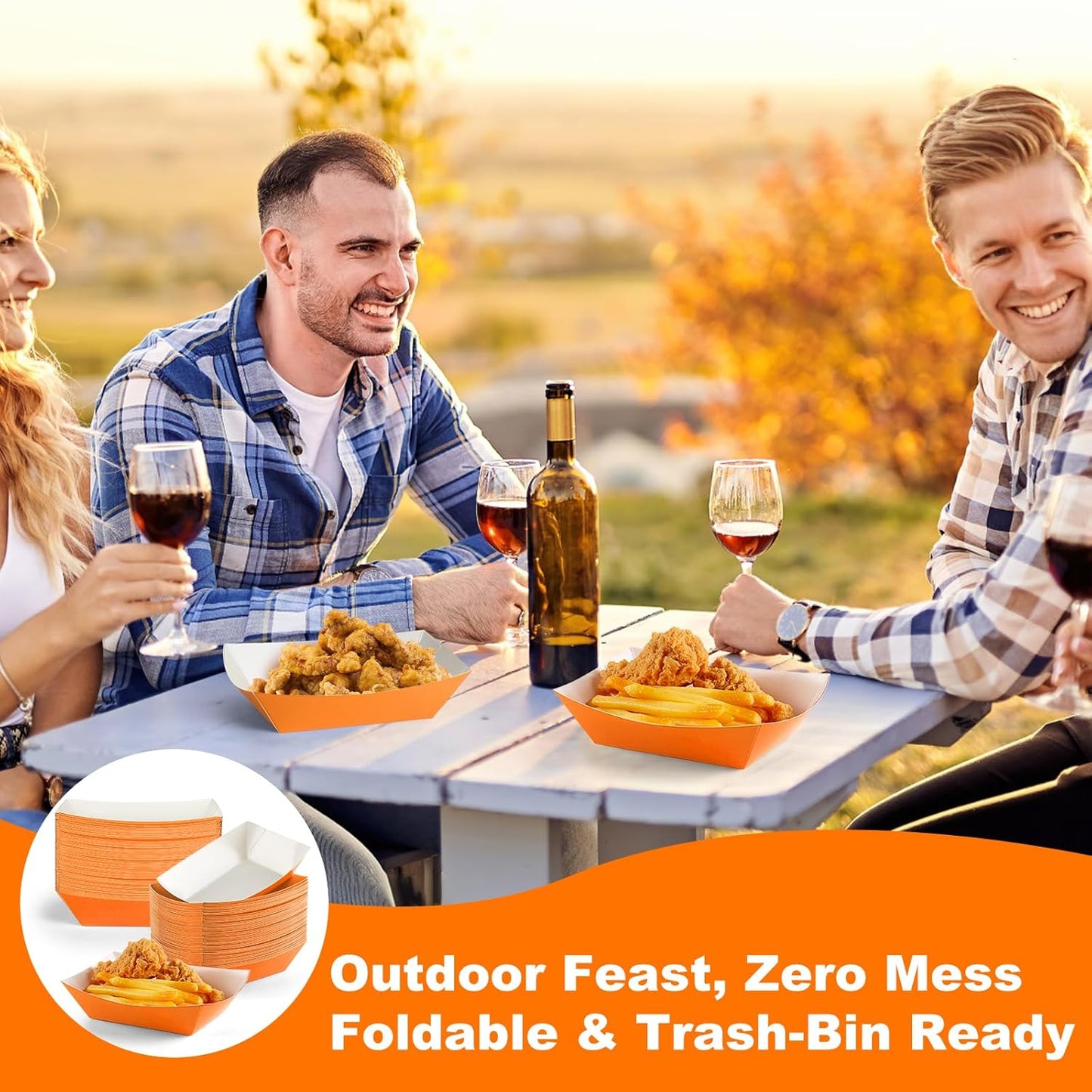 50 Pcs 2lb Paper Food Boat Trays Disposable，Snack Tray，Food Trays for Snack French Hot Dog Taco Popcorn Picnic party Wedding，Concession Stand Supplies (Orange)