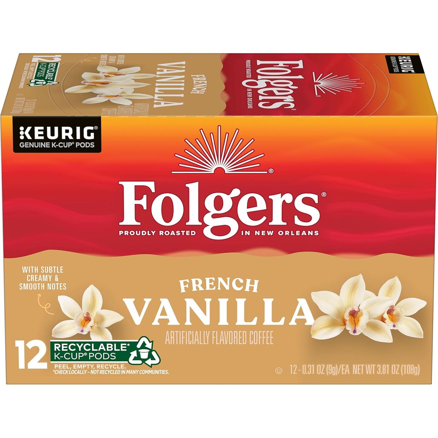 Folgers French Vanilla Flavored Coffee, 12 Keurig K-Cup Pods