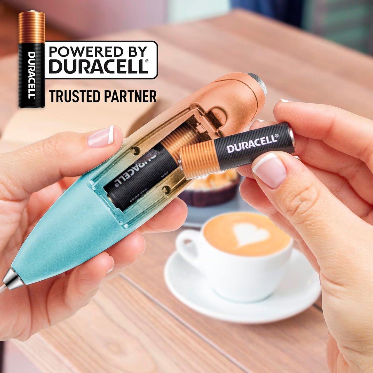 Zulay Kitchen Milk Frother Handheld Electric Whisk with AA Duracell Batteries – Durable Drink Mixer for Coffee, Lattes, Cappuccinos & More - Sunrise