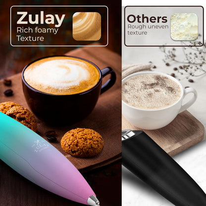 Zulay Kitchen Patented Tornado Triple Whisk Milk Frother with 4 Duracell Batteries – Handheld Foam Maker for Coffee, Lattes, Matcha & Hot Chocolate – Rich, Creamy Froth in Seconds