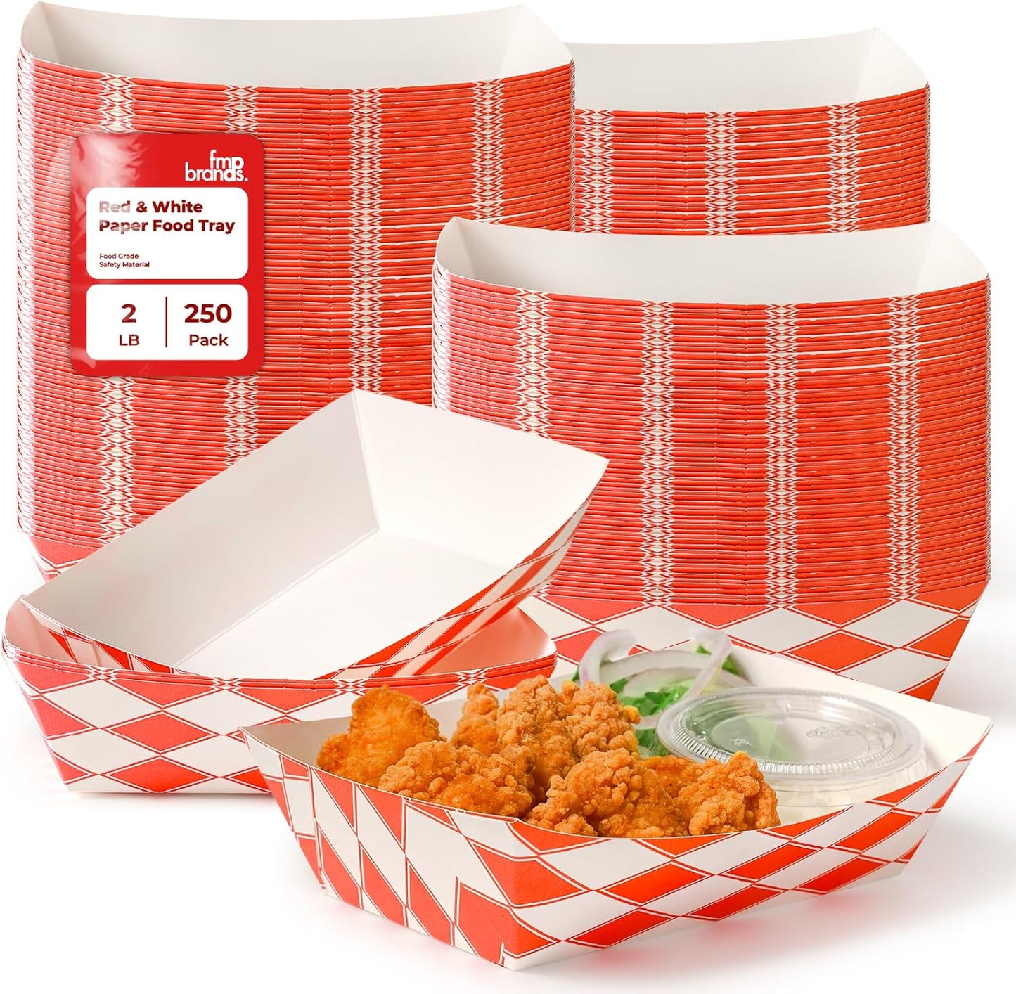 Fit Meal Prep [250 Pack 2 lb Paper Food Boats Heavy Duty Disposable Food Trays, Red Check Nacho Tray for Parties Fairs Picnics Carnivals Holds Tacos Nachos Fries Hot Dogs Grease Resistant