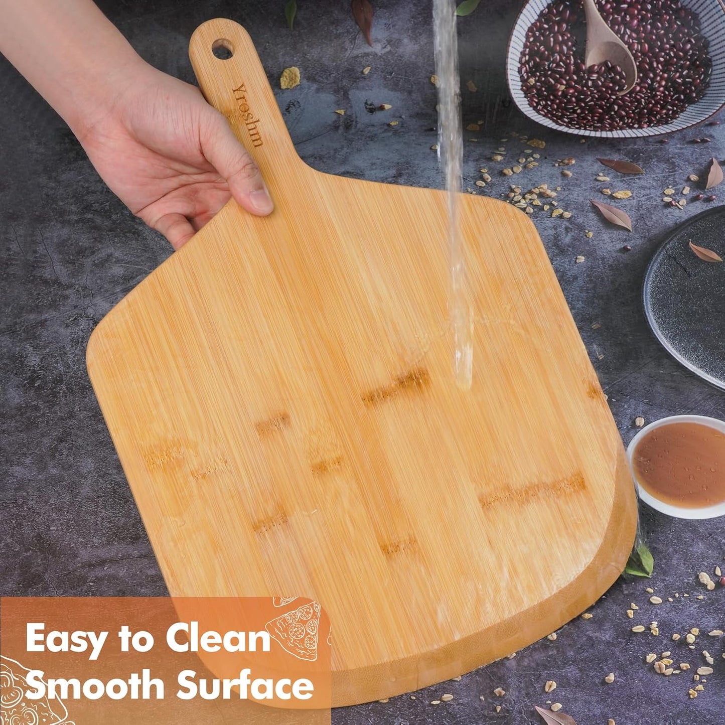 12 Inch Bamboo Pizza Peel Premium Wooden Pizza Board Paddle with Handle for Baking, Serving & Cutting– Use for Pizza, Bread, Pastries, Dough, Easy Grip