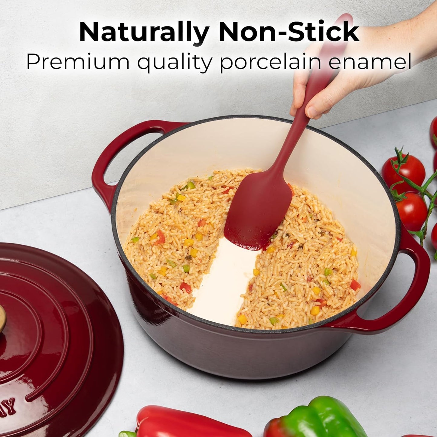 Zulay Kitchen 6 Quart Enameled Cast Iron Dutch Oven Pot with Lid – Premium Durability & Oven Safe up to 500°F – Heavy Duty Cookware Perfect for Bread Baking, Stews, Braising & Roasting – Garnet