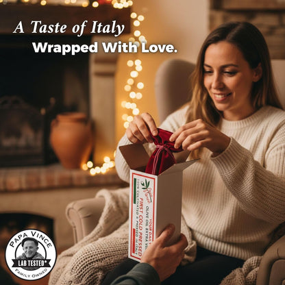 Papa Vince Olive Oil Gourmet Gift - Dipping Olive Oil, First Cold Pressed, Extra Virgin, Premium Harvest, Peppery finish, Bread Dipping Olive oil. Great for Drinking and Drizzling. Family-owned, Sicily Italy