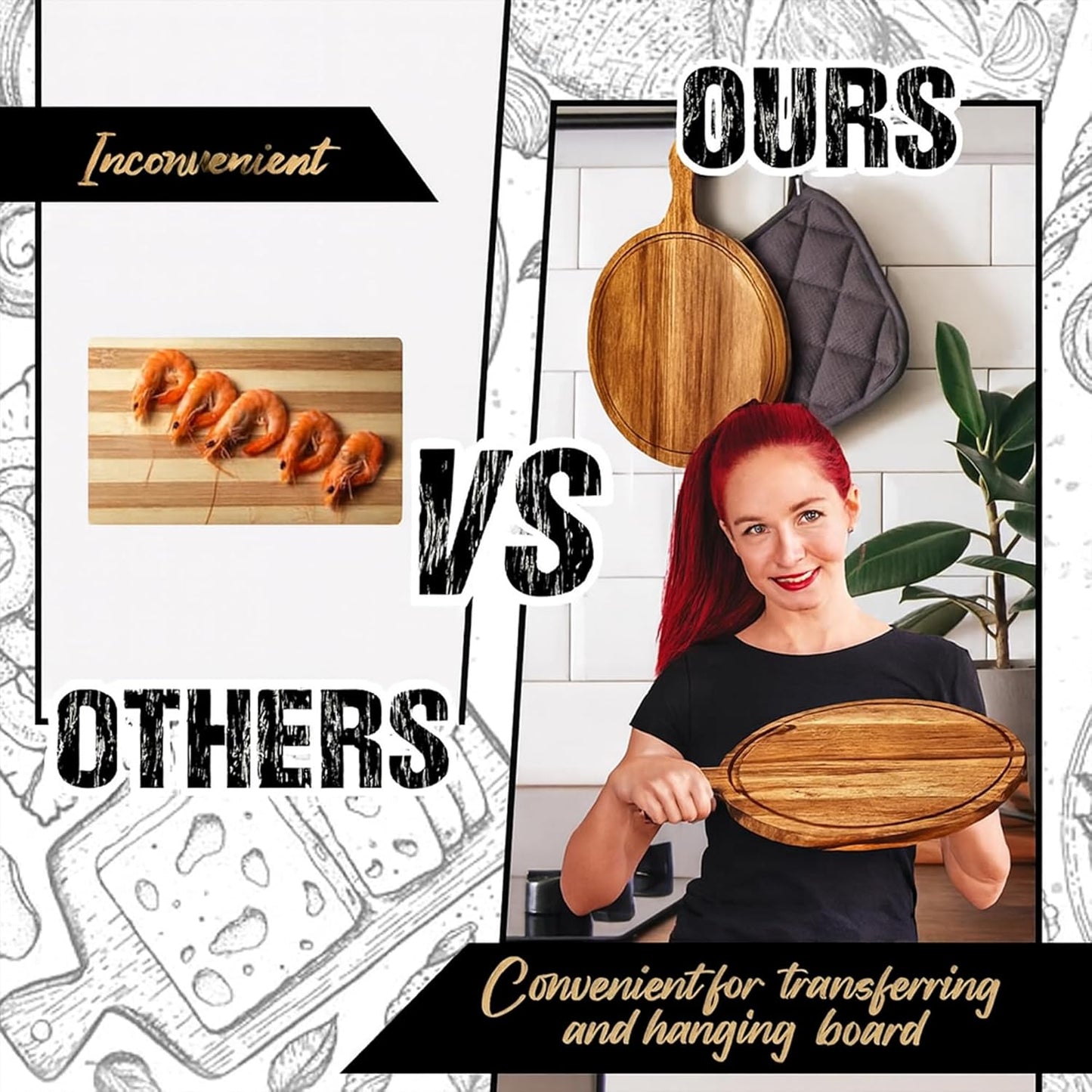 10 Pcs 15.4 x 11.4 Inch Wood Round Cutting Boards with Handle for Kitchen Serving and Food Preparation Featuring Use for Pizza Bread Cheese Charcuterie Vegetables(Acacia)