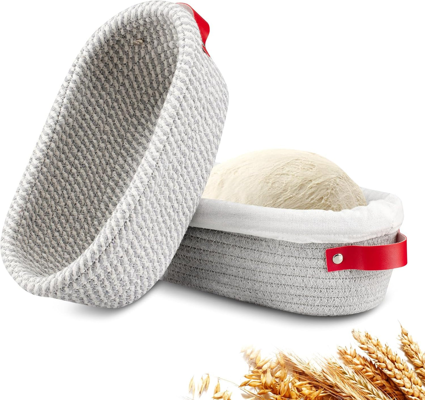 Banneton Bread Proofing Basket - Cotton Oval Banneton Basket Set of 2 Sourdough Proofing Baskets Round Proofing Bowls Handmade Rattan Baskets and Liners