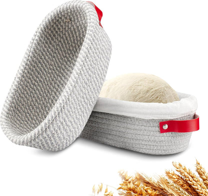 Banneton Bread Proofing Basket - Cotton Oval Banneton Basket Set of 2 Sourdough Proofing Baskets Round Proofing Bowls Handmade Rattan Baskets and Liners