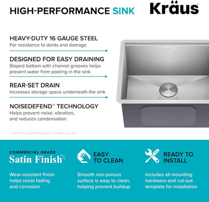 KRAUS Kore 23-Inch Undermount Workstation Single Bowl 16 Gauge Deep Laundry Utility Stainless Steel Kitchen Sink with Accessories, KWU100-23L