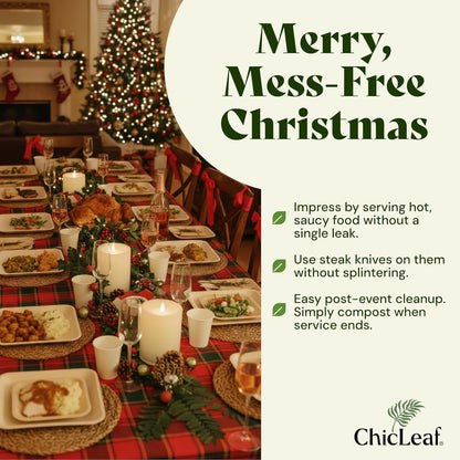 Chic Leaf Palm Leaf Disposable Bamboo Plates - Palm Leaf Plates for Weddings & Event Appetizers - Biodegradable & Compostable - Christmas Meal Turkey Holiday Dinner, Party Supplies (7", 50 Pack)