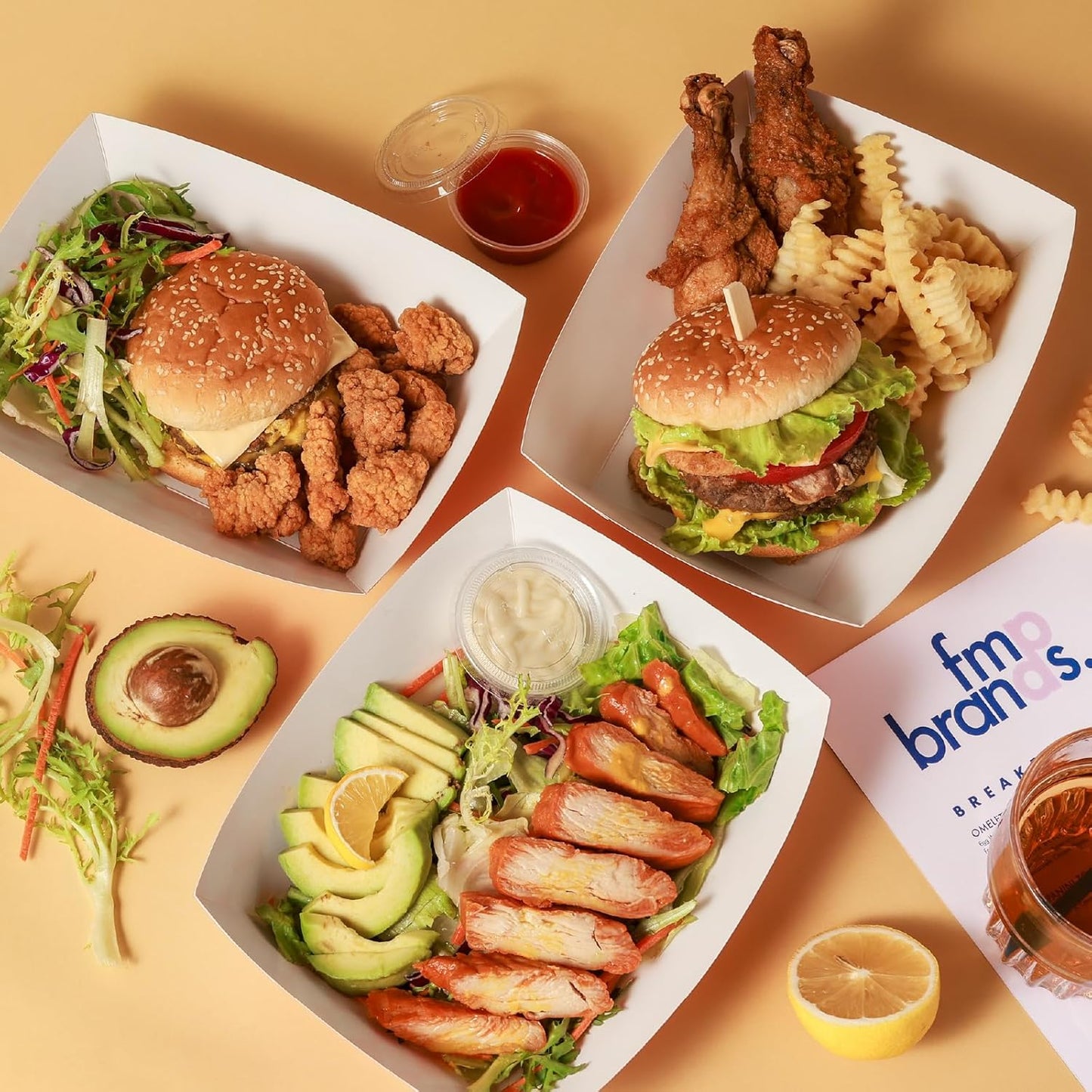 Fit Meal Prep [250 Pack 5 lb Paper Food Trays Heavy Duty Food Paperboard Boat Disposable Red Check Grease Resistant Fast for Parties Fairs Picnics Carnivals, Holds Tacos Nachos Fries