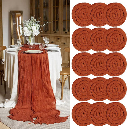 15 Packs Terracotta Cheesecloth Table Runner, 10 Ft Rustic Gauze Boho Wedding Table Runner Decoration, Wedding Table Decor Table Cloth for Wedding Party Bridal Shower Table,21.5x120in
