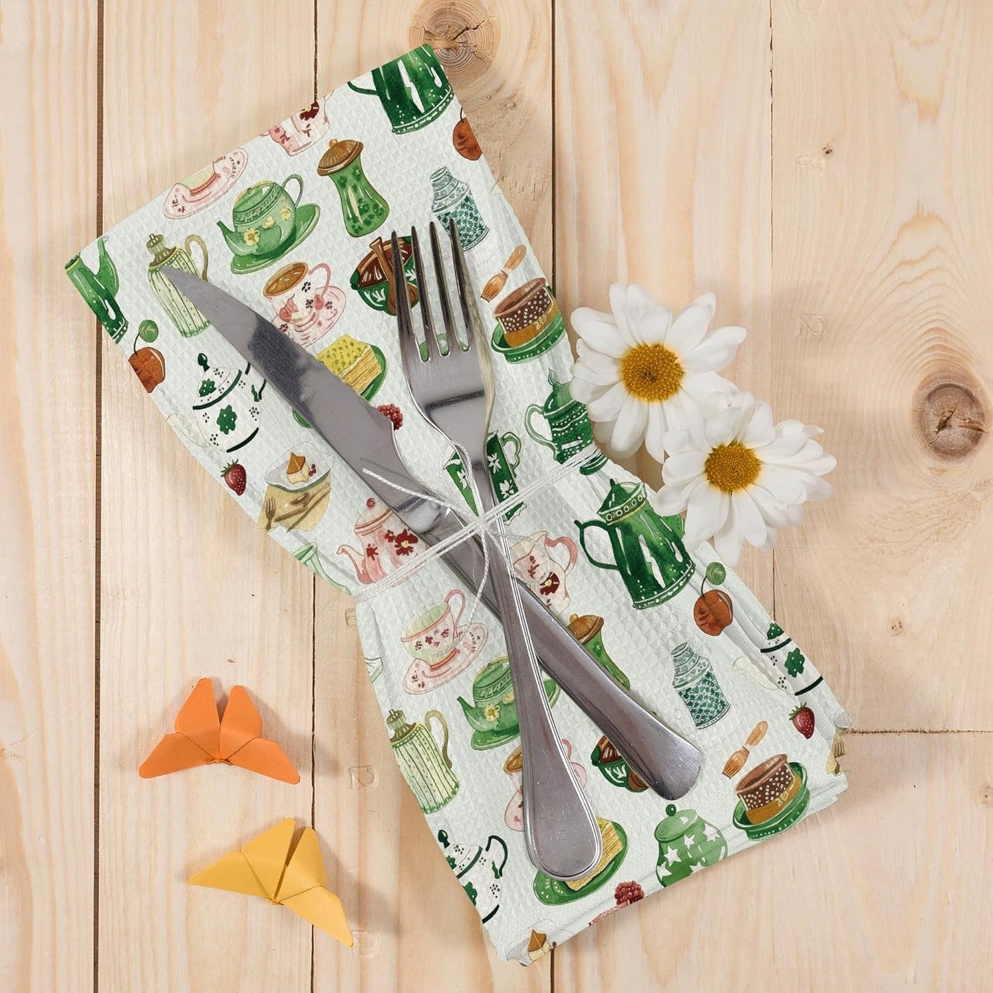 Vintage Spring Floral Teacups Kitchen Dish Towels, Coffee Cup Kitchen Decor, Retro Cottagecore Lover Gifts, Roses Flower Hand Towels Kitchen Tea Towels Decorations, 16x24inch