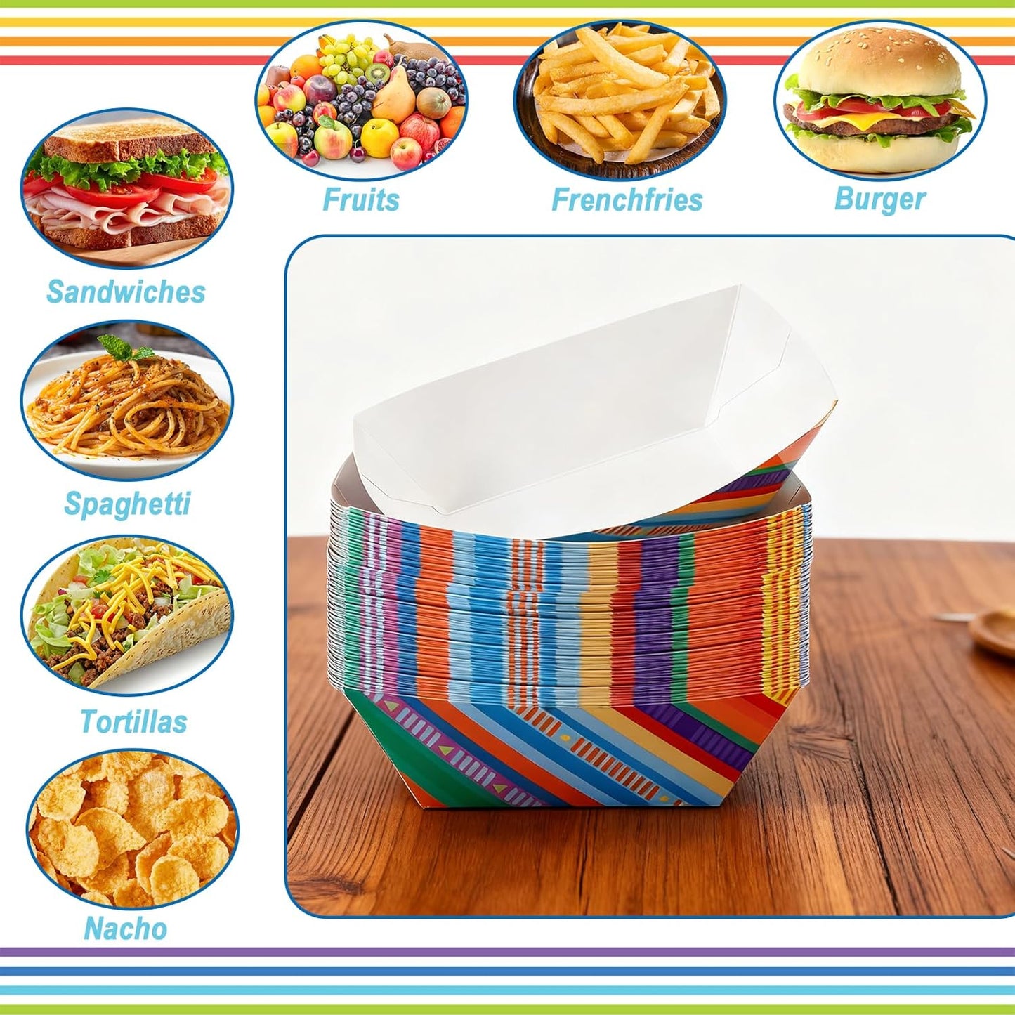 100 Pcs Mexican Paper Food Trays, Mexican Taco Nights Food Trays, Disposable Paper Snack Boats, Foods Serving Boats for Birthday, Carnival Party, Halloween Themed Party