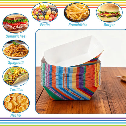 100 Pcs Mexican Paper Food Trays, Mexican Taco Nights Food Trays, Disposable Paper Snack Boats, Foods Serving Boats for Birthday, Carnival Party, Halloween Themed Party