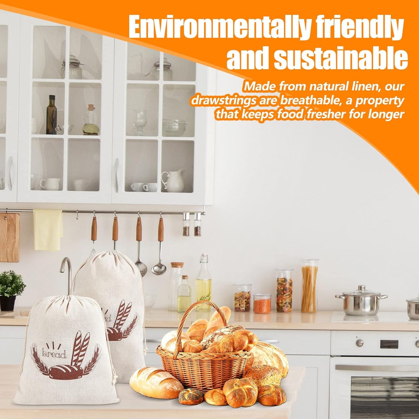 Dunzy 20 Pcs Linen Bread Bag for Homemade Bread 2 Sizes 10" x 12" and 11" x 17" Reusable Unbleached Container Drawstring Natural Bags Storage for Food Baking Kitchen Sandwich Bakery Picnic Wedding