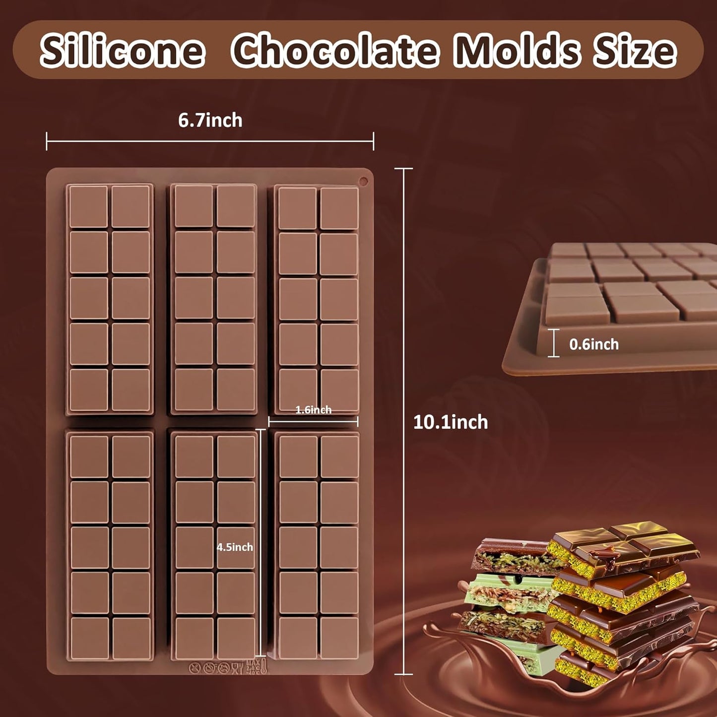 Silicone Chocolate Bar Mold - Non-Stick Deep Chocolate Mold for Homemade Dubai Pistachio Bars, Candy, Protein & Energy Bars (2 Pack)- Ideal for Homemade Desserts and Gift-Making Projects