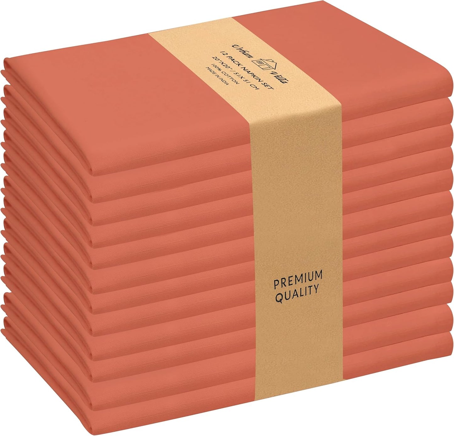 Urban Villa Cloth Napkins Set of 12 20x20 Inches 100% Cotton Napkins Cloth Washable Durable Reusable Absorbent Table Dinner Napkins Cloth for Thanksgiving Hotel Lunch Restaurant Parties – Rust Slub