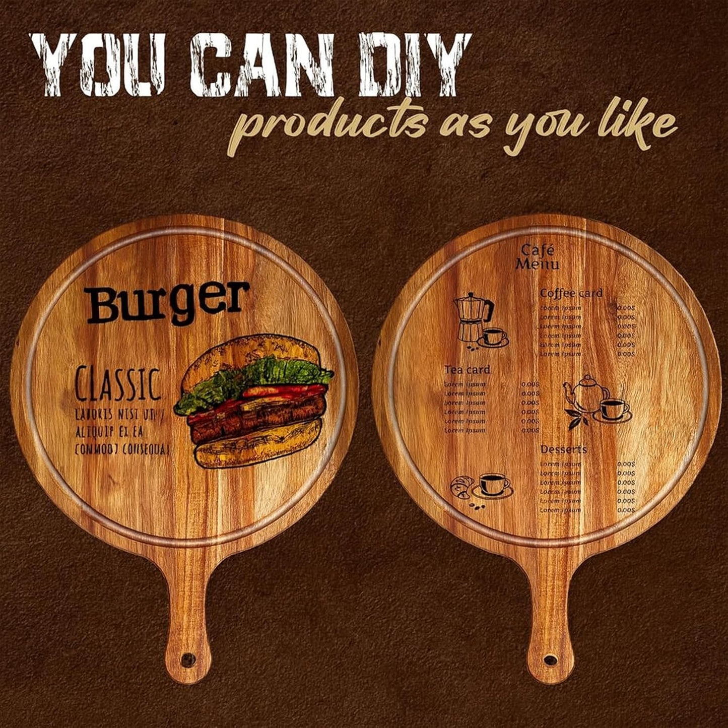 10 Pcs 15.4 x 11.4 Inch Wood Round Cutting Boards with Handle for Kitchen Serving and Food Preparation Featuring Use for Pizza Bread Cheese Charcuterie Vegetables(Acacia)